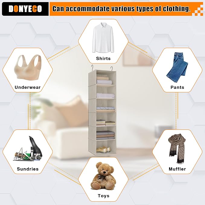 Hanging Closet Organizer, Easy Mount Foldable 6-Shelf Hanging Closet Wardrobe - Image 8