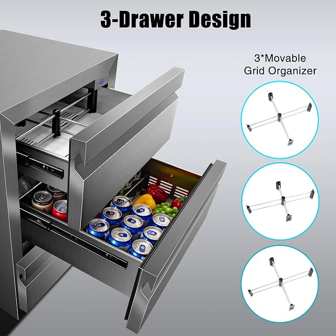 24 Inch Upgraded Three-Drawer Beverage Fridge, Weather Proof Outdoor Stainless - Image 5