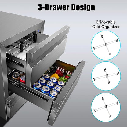 24 Inch Upgraded Three-Drawer Beverage Fridge, Weather Proof Outdoor Stainless - Image 5