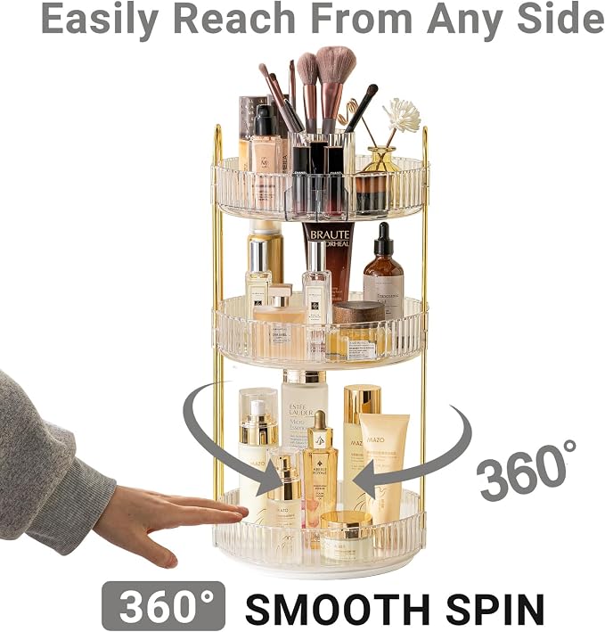 360 Rotating Makeup Organizer, 3 Tier Large Capacity Make Up Organizers and - Image 3
