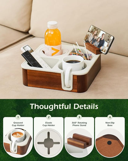 Couch Cup Holder Tray, Acacia Wood Couch Caddy - Image 2