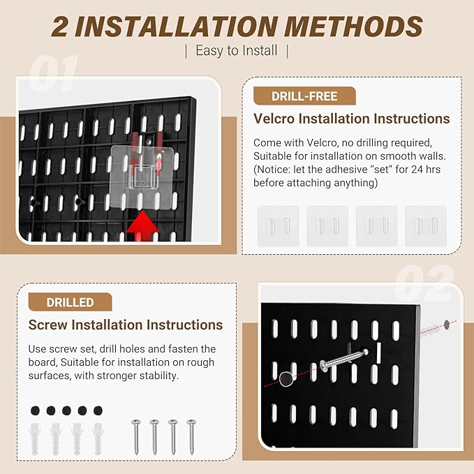 AKTOP Peg Board Wall Organizer 4-Pack – 12"x12" Black Pegboard Panels - Image 6