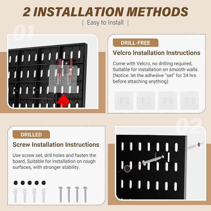AKTOP Peg Board Wall Organizer 4-Pack – 12"x12" Black Pegboard Combination Kit - Image 7