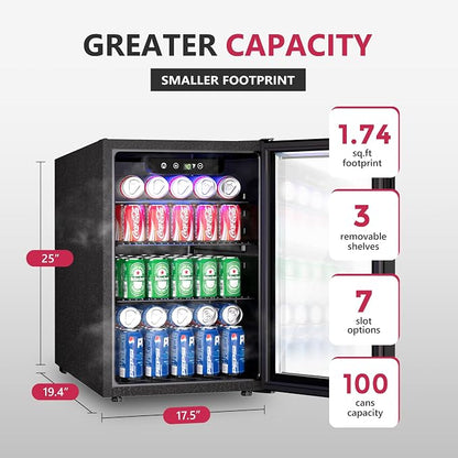 100 Can Beverage Refrigerator Cooler, 2.7 cu.ft Mini Fridge Glass Door - Image 3