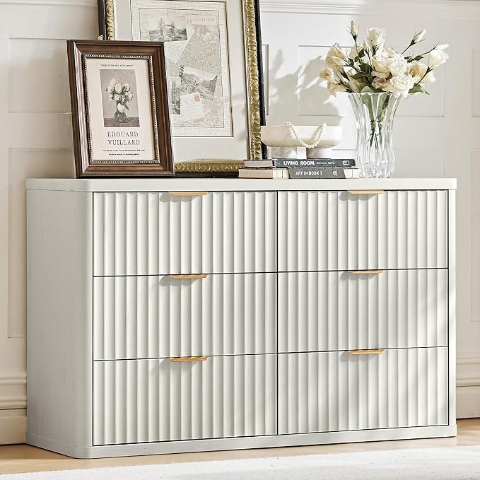 LEYAOYAO Fluted 6 Drawers Dresser, Curved Profile Design, Dresser TV Stand by LEYAOYAO-Findtheshiningpointofyourideallife%EF%BC%81