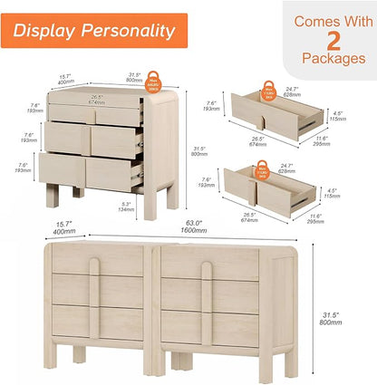 WAMPAT 6 Drawer Dresser for Bedroom, 2 in 1 63" Wide Mid Century Modern Wide - Image 2