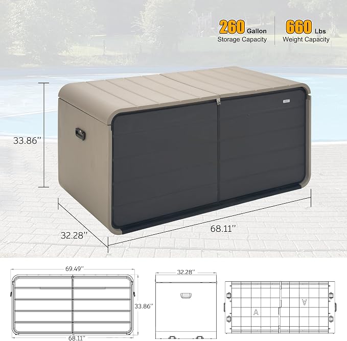 Domi 260 Gallon Resin Deck Box, Waterproof & UV-Resistant Outdoor Large Storage - Image 6