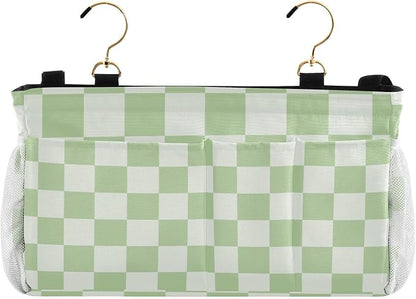 Checkered Mint Green and White Bedside Caddy by QwThum