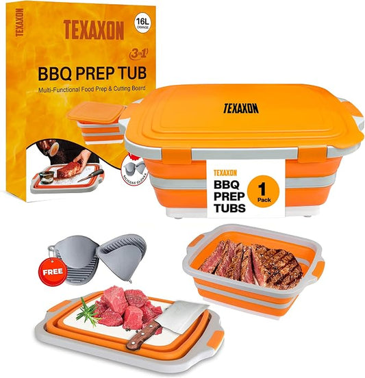 8L/16L BBQ Prep Tub with Cutting Board, Lid & Complimentary Mitts/Gloves – by Unknown