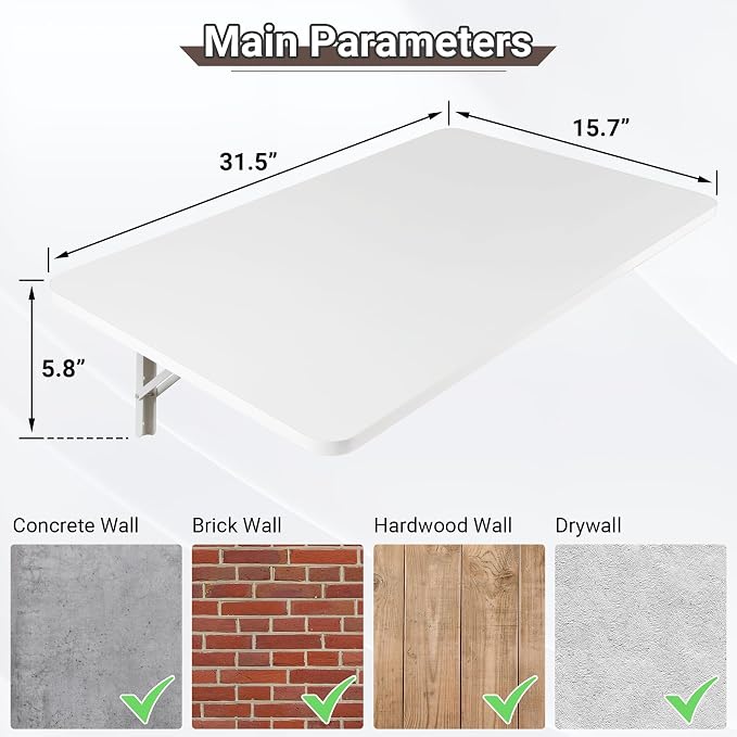 Upgrade Wall Mounted Folding Table 31.5”L x 15.7”W, Laundry Folding Table - Image 3