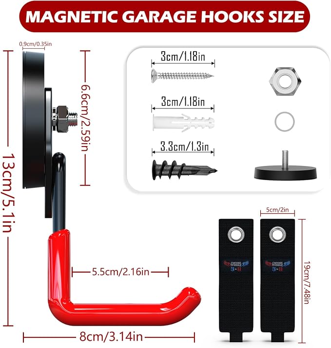 3-H Heavy Duty Magnet Garage Hooks 4 Pack, Large Strong Magnetic Hooks - Image 2
