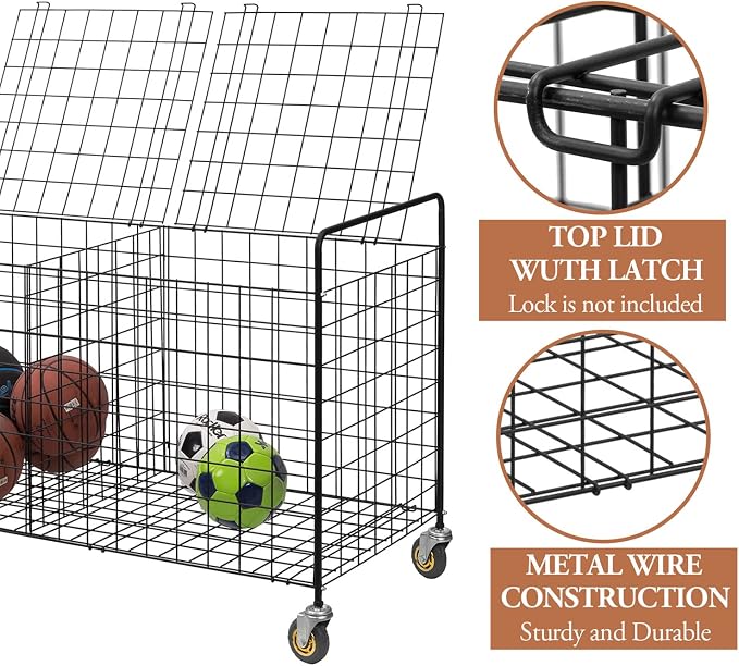 MyGift X-Large Capacity Black Metal Sports Ball and Gym Equipment Storage - Image 3