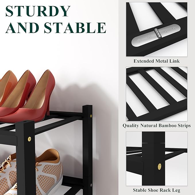 Smiry Bamboo Shoe Rack for Closet, 6 Tier Wooden Stackable Shoe Organizer - Image 3