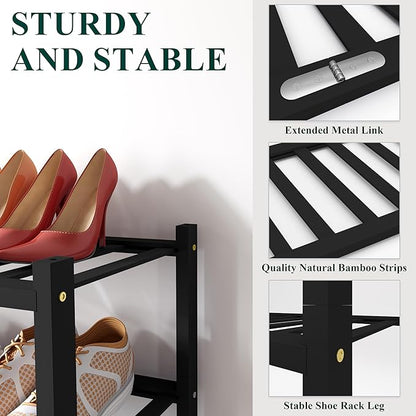 Smiry Bamboo Shoe Rack for Closet, 6 Tier Wooden Stackable Shoe Organizer - Image 3