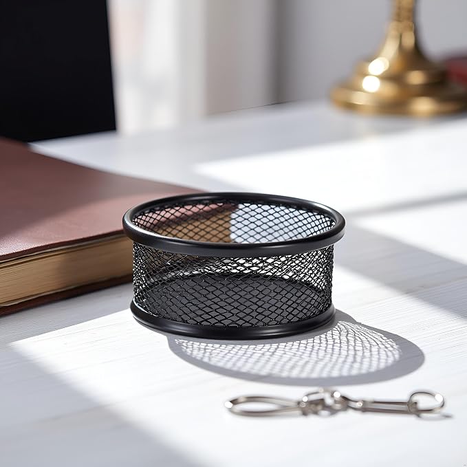Black Metal Paper Clip Holder Mesh Paperclip Bowl Binder Clip Dispenser Desk - Image 6