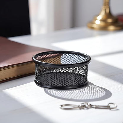 Black Metal Paper Clip Holder Mesh Paperclip Bowl Binder Clip Dispenser Desk - Image 6