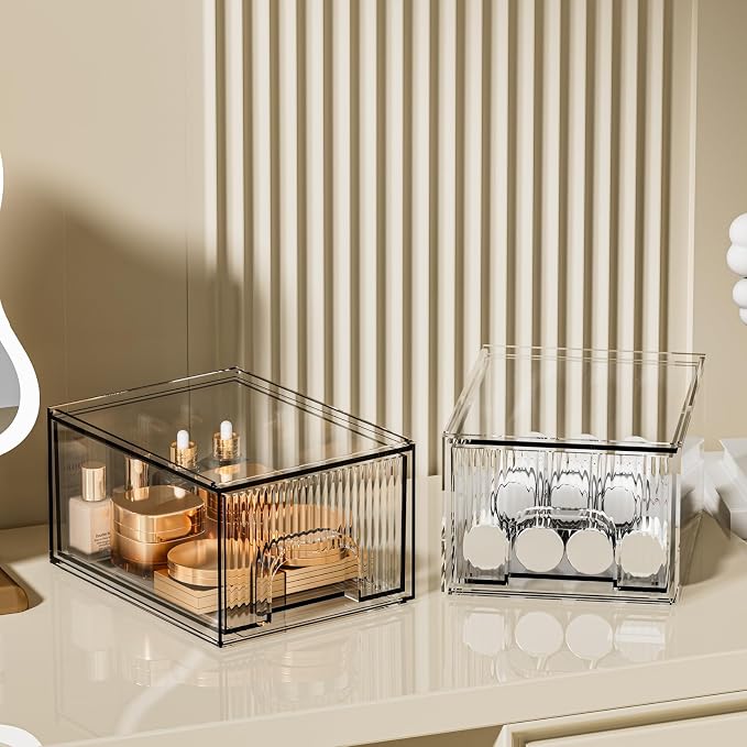 ZHIAI 2 Pack Clear Stackable Cosmetic Organizer, Acrylic Drawer, Plastic - Image 5