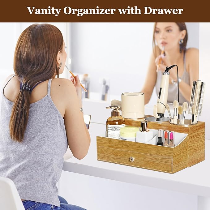 Acrylic Hair Dryer Holder with Drawer, Bathroom Organizer Countertop Drawers - Image 3
