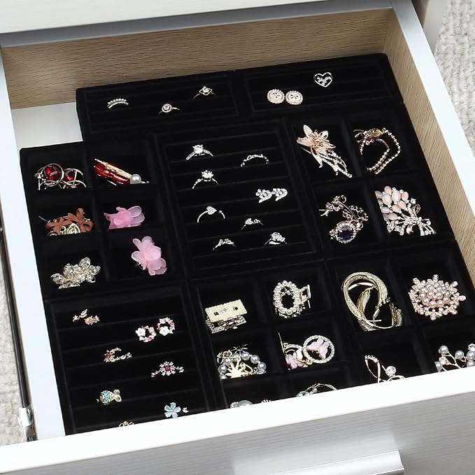 DesignSter Small Jewelry Tray-Ring Organizer 2PCS Premium Velvet Rings Earrings - Image 7