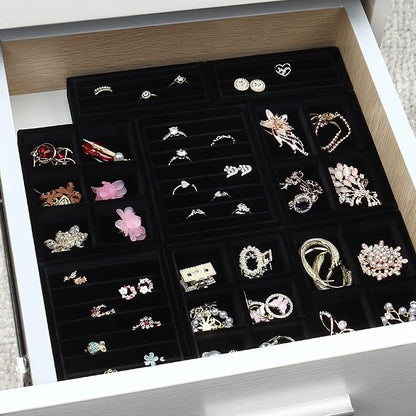 DesignSter Small Jewelry Tray-Ring Organizer 2PCS Premium Velvet Rings Earrings - Image 7