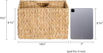 StorageWorks Hand-Woven Divided Magazine Basket, Rattan Magazine Holder - Image 7