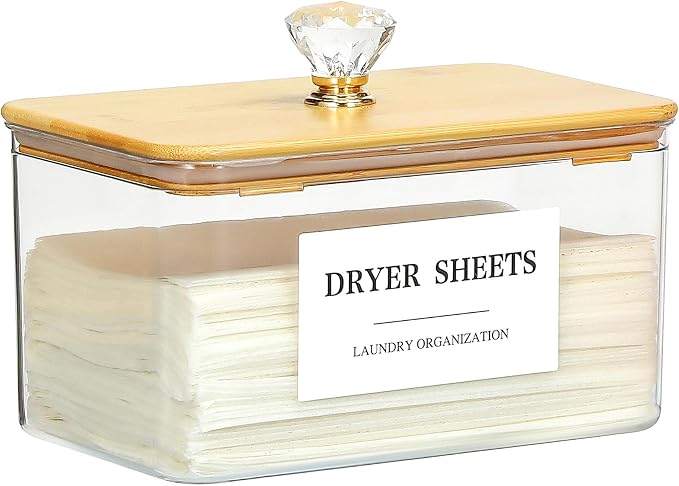 Dryer Sheet Holder with Lid, Dryer Sheet Dispenser with 4 Labels, Laundry Sheet by Dounozzi