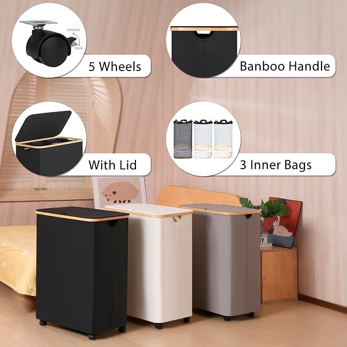 Lagre Laundry Basket with Wheels, Laundry Hamper with Lid, 160L Clothes Hamper - Image 5