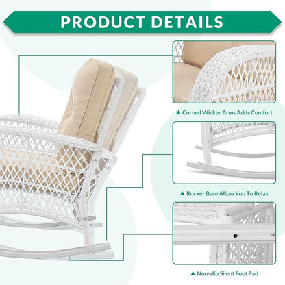 VIVIJASON 3-Piece Outdoor Conversation Bistro Set, Patio Wicker Rocking Chairs - Image 4