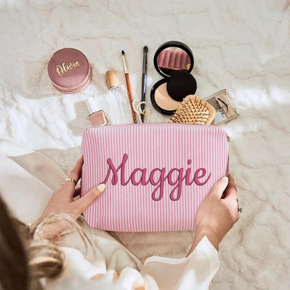 Personalized Seersucker Makeup Bag - Image 7