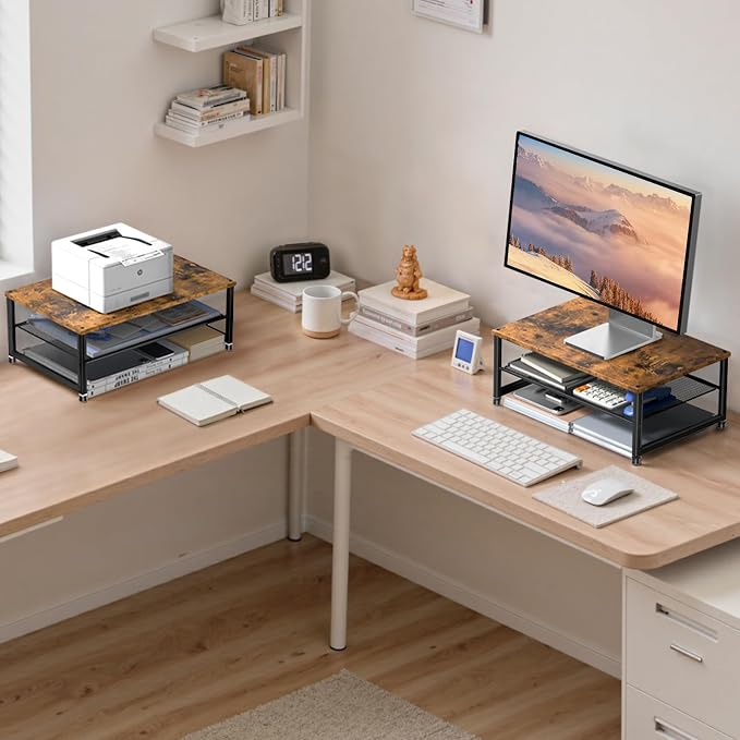 Desk Organizers and Accessories, 2-Tier Metal Computer Monitor Stand Riser - Image 5
