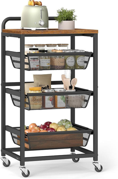 VASAGLE Storage Cart with Pull-Out Baskets, 4-Tier Kitchen Cart with Wheels by VASAGLEbySONGMICSHOME