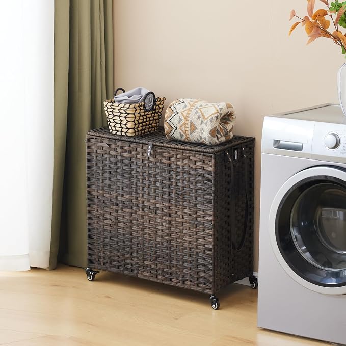 Laundry Hamper with Wheels, 39.6 Gallon Rolling Laundry Basket with Lid - Image 2