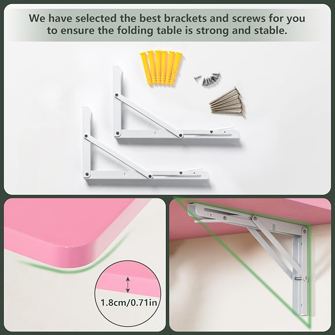 Clikuutory Pink Wall Mounted High Gloss Folding Table, Wall Desk Fold Down - Image 6