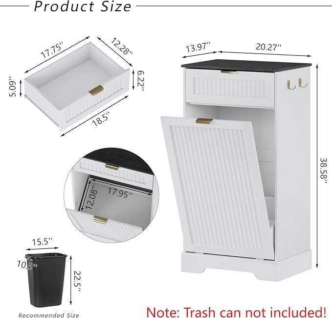 13 Gallons Tilt Out Trash Can Cabinet, Wooden Fluted Trash Garbage Can Cabinet - Image 2