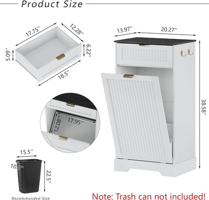 13 Gallons Tilt Out Trash Can Cabinet, Wooden Fluted Trash Garbage Can Cabinet - Image 2