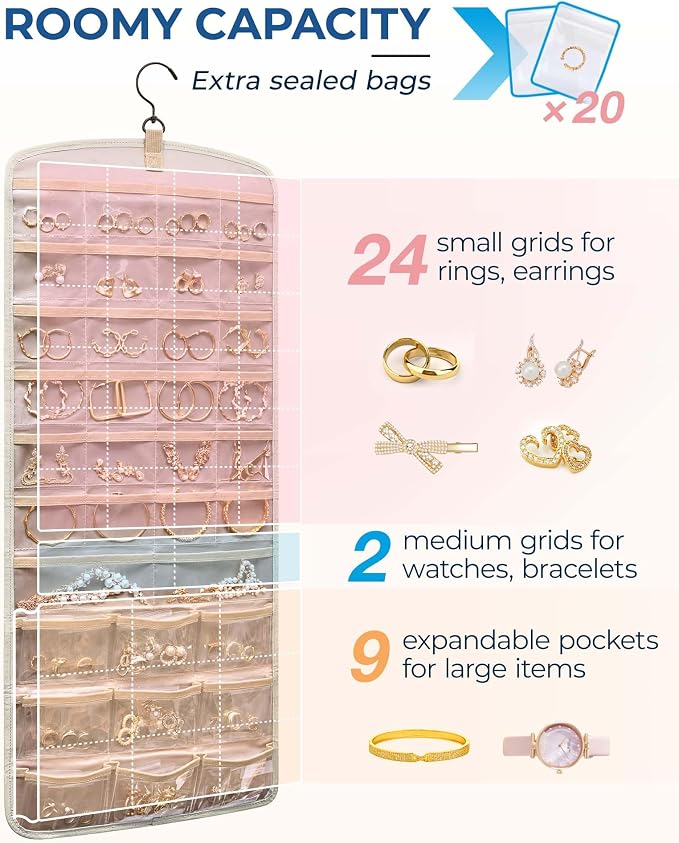 BAGSMART Hanging Jewelry Organizer, Necklace Holder Anti-tangle Earrings Rings - Image 3