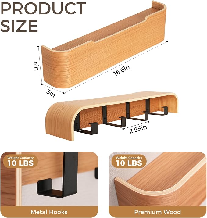 Wall Coat Rack Floating Shelves Modern Coat Rack Wall Mount - Image 2