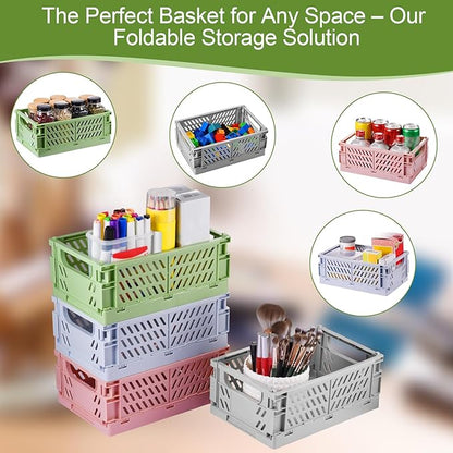 4-Pack Small Pastel Plastic Storage Baskets, Collapsible Crates - Image 5