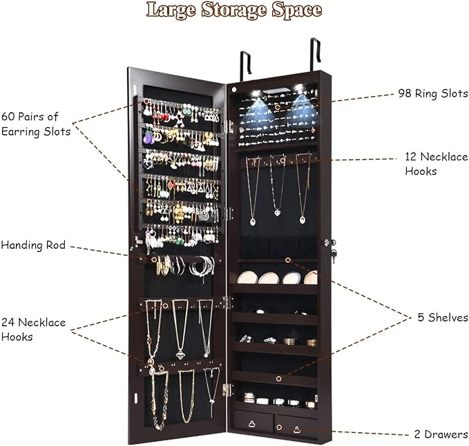 Giantex Wall Door Mounted Jewelry Armoire Cabinet - Image 4