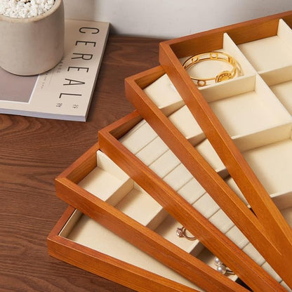 Oirlv 24 Grid Wood Jewelry Tray Microfiber Interior Jewelry Drawer Organizer - Image 6