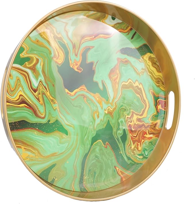Round Green Marbling Decorative Tray by Leemxiiny