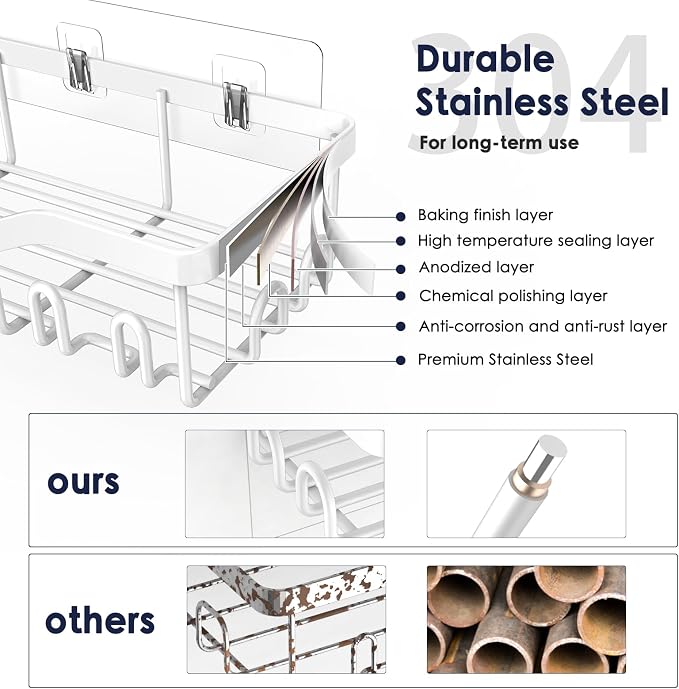 Shower Caddy Adhesive Shower Organizer 7-Pack, Rustproof Stainless Steel - Image 3
