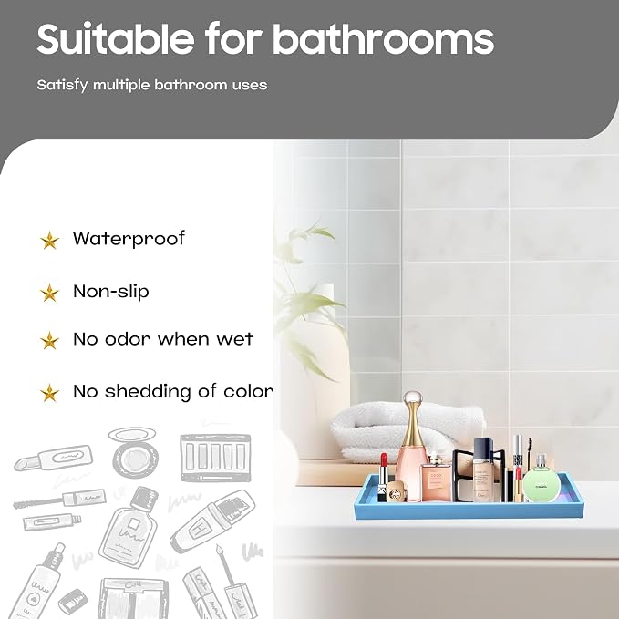 Vanity and Bathroom Tray, 11.8" ABS Countertop Organizer, Waterproof Vanity Tray - Image 2