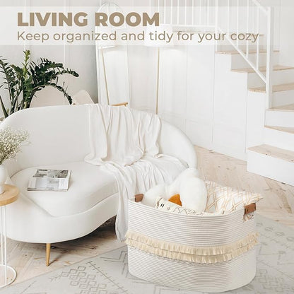 danpinera 108L Large Basket for Living Room, Boho Decorative Basket Organizing - Image 2
