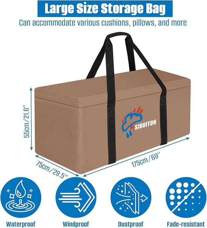 SIRUITON 69”L x 29.5”W x 21.6”H Outdoor Cushion Storage Bag, Patio Furniture - Image 2
