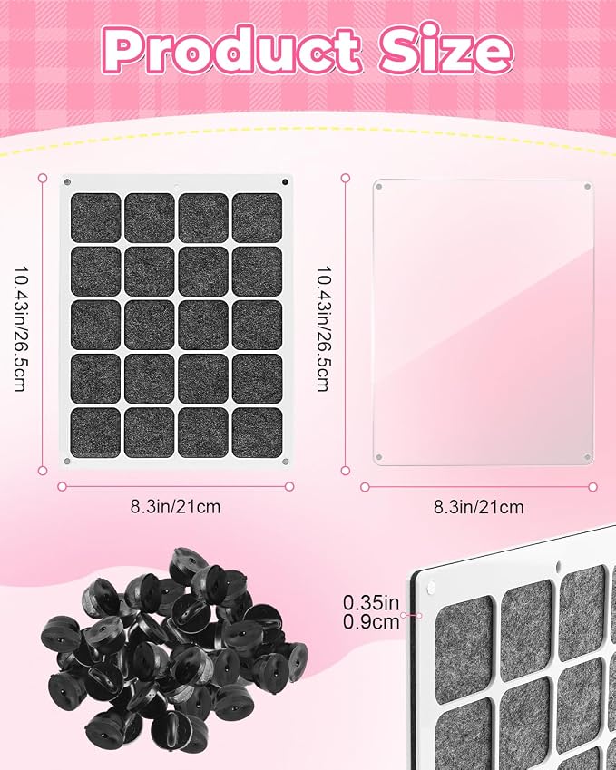 UCEC 20 Grids Clear Acrylic Pin Display Board & 50 PCS Rubber Pin Backs - Image 3