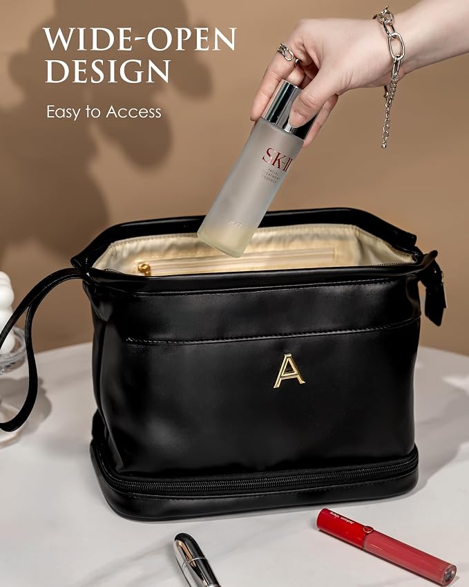 Girlfriend Gifts, Initial Large Makeup Bag, Personalized Double Layer Cosmetic - Image 5