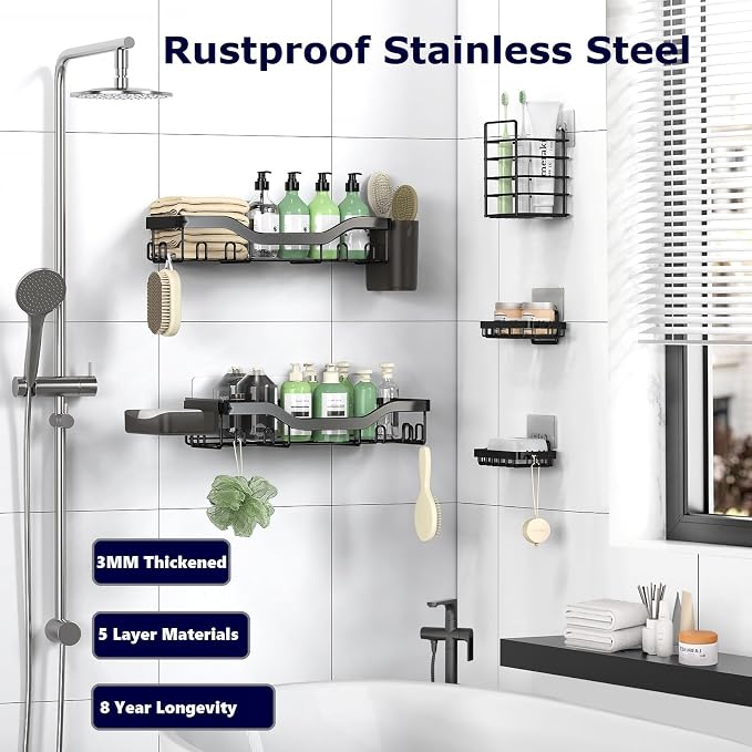 Shower Caddy Adhesive Shower Organizer 7-Pack, Rustproof Stainless Steel - Image 5