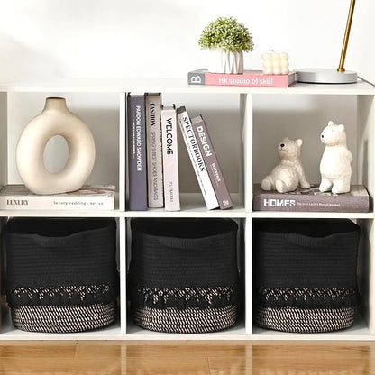 3 Pack Storage Basket for Shelves, Boho Cotton Rope Storage Bins - Image 9