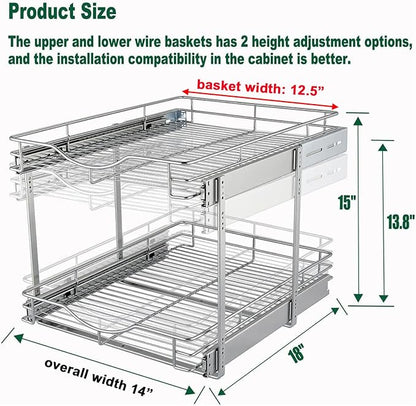 DINDON 2 Tier Pull Out Cabinet Organizer, Double Tier Wire Basket Slide Out - Image 2